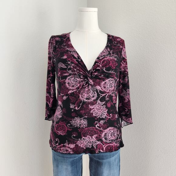 Vintage Y2K Simply Irresistible Black Pink Floral Fairy Grunge Style Top L - Picture 1 of 8